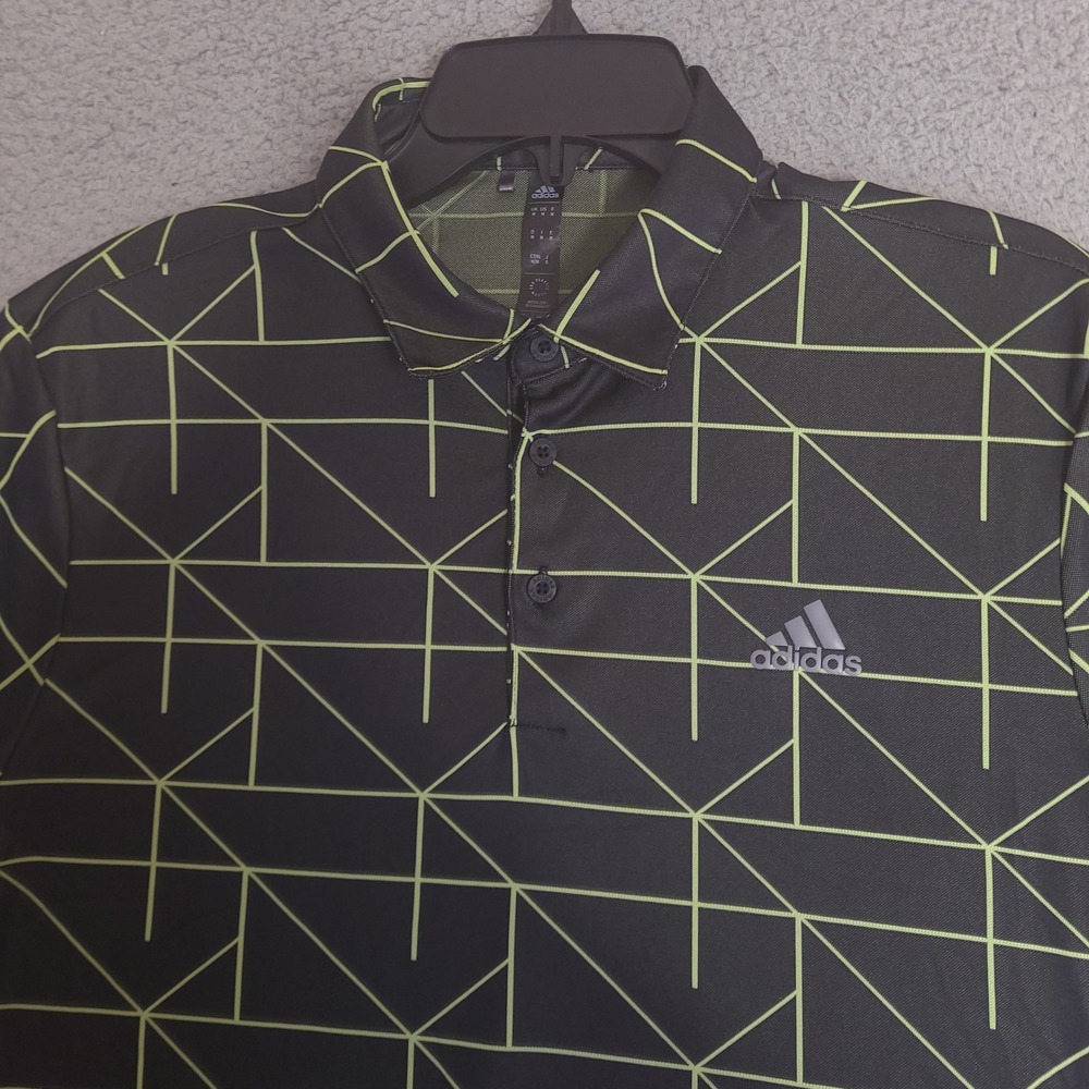 Adidas‎ Golf Polo Shirt Men's Medium Black Neon Jacquard Short Sleeve
